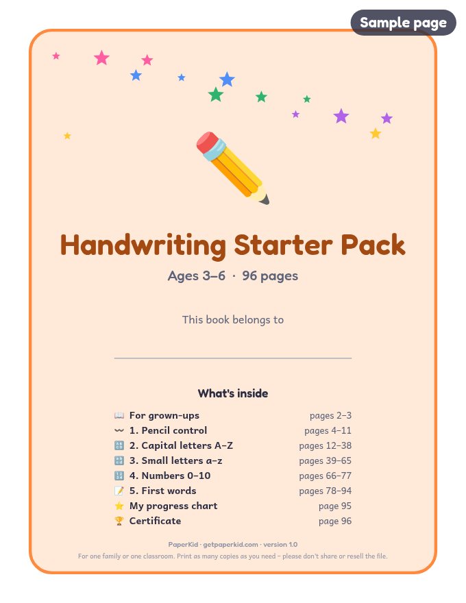 Handwriting Starter Pack, sample page 1