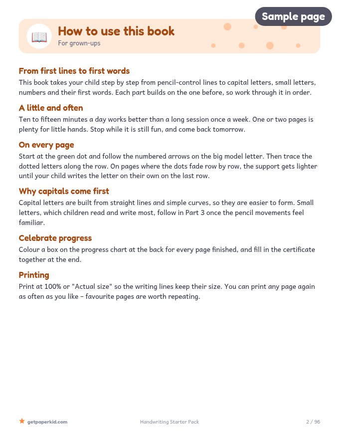 Handwriting Starter Pack, sample page 2