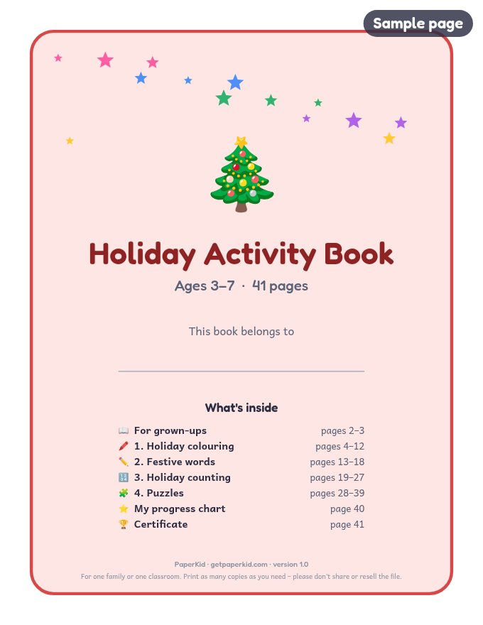 Holiday Activity Book, sample page 1