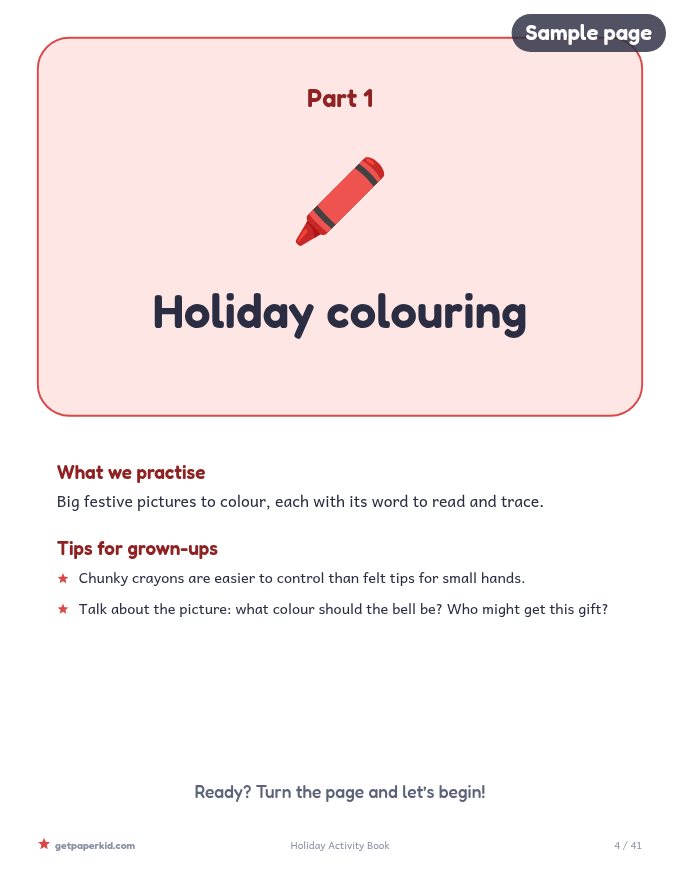 Holiday Activity Book, sample page 2