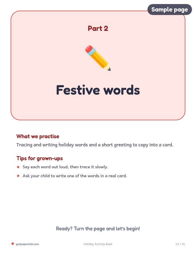 Holiday Activity Book, sample page 4