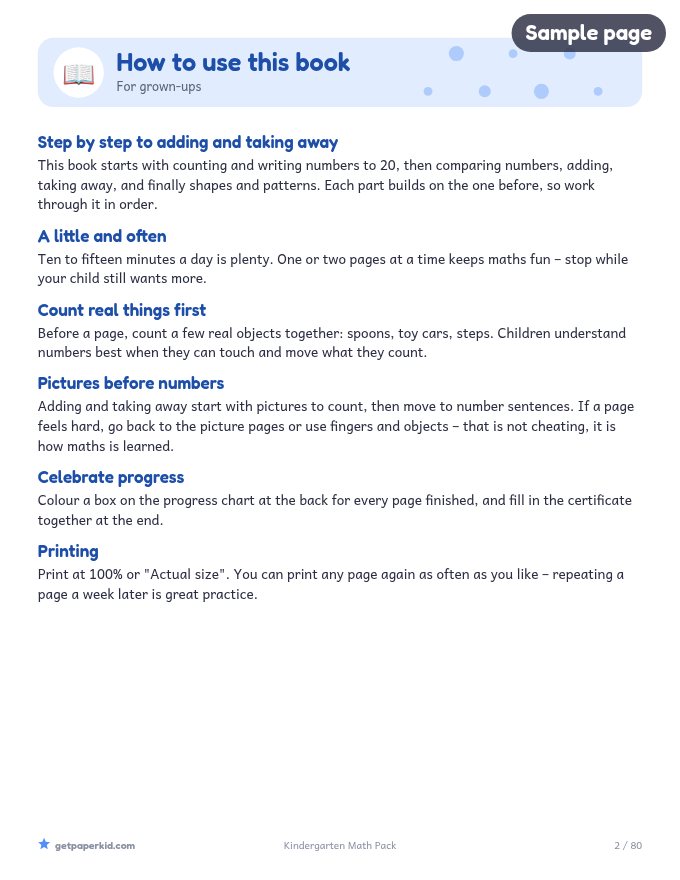Kindergarten Math Pack, sample page 2