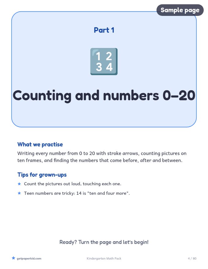 Kindergarten Math Pack, sample page 3
