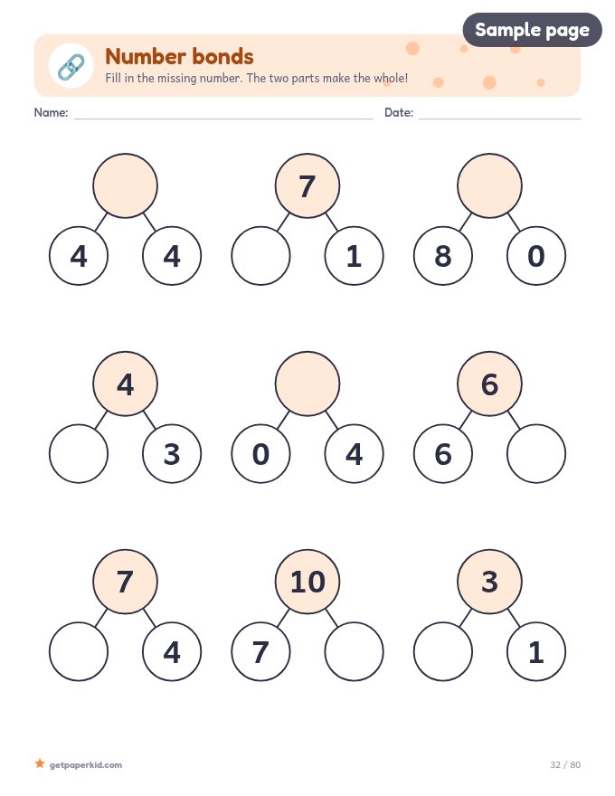 Kindergarten Math Pack, sample page 5