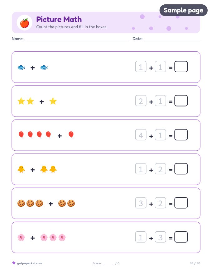 Kindergarten Math Pack, sample page 6