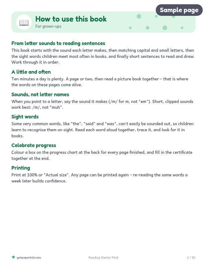 Reading Starter Pack, sample page 2